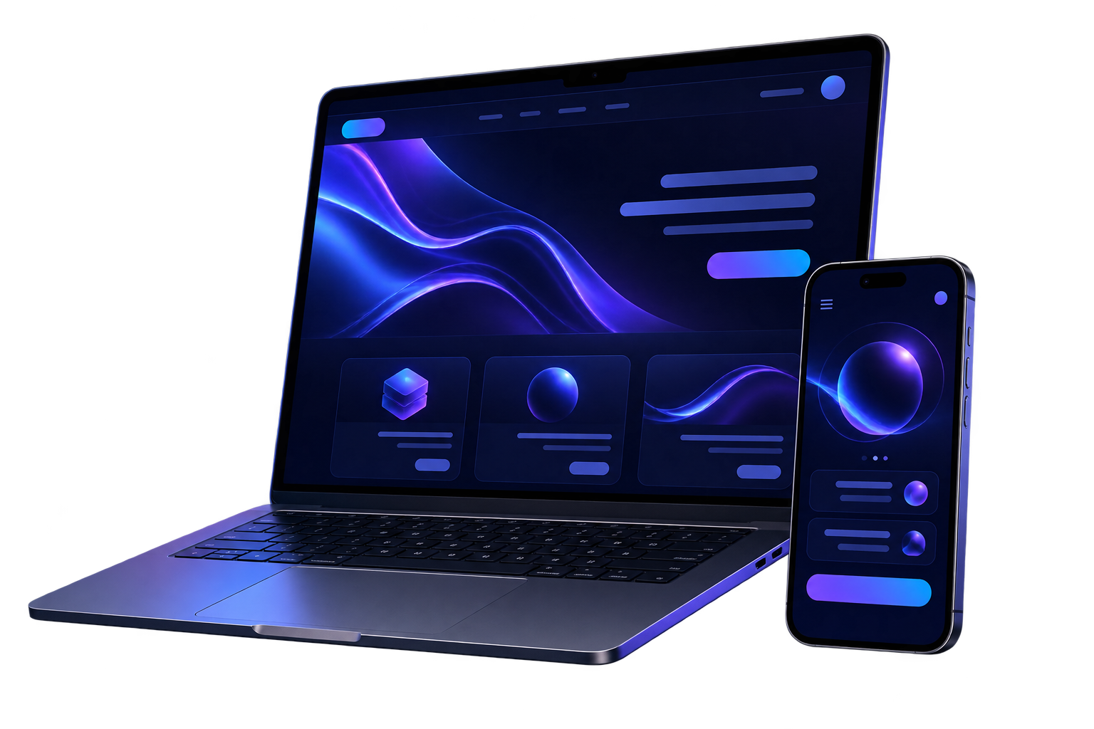 Notebook e celular exibindo interfaces digitais modernas