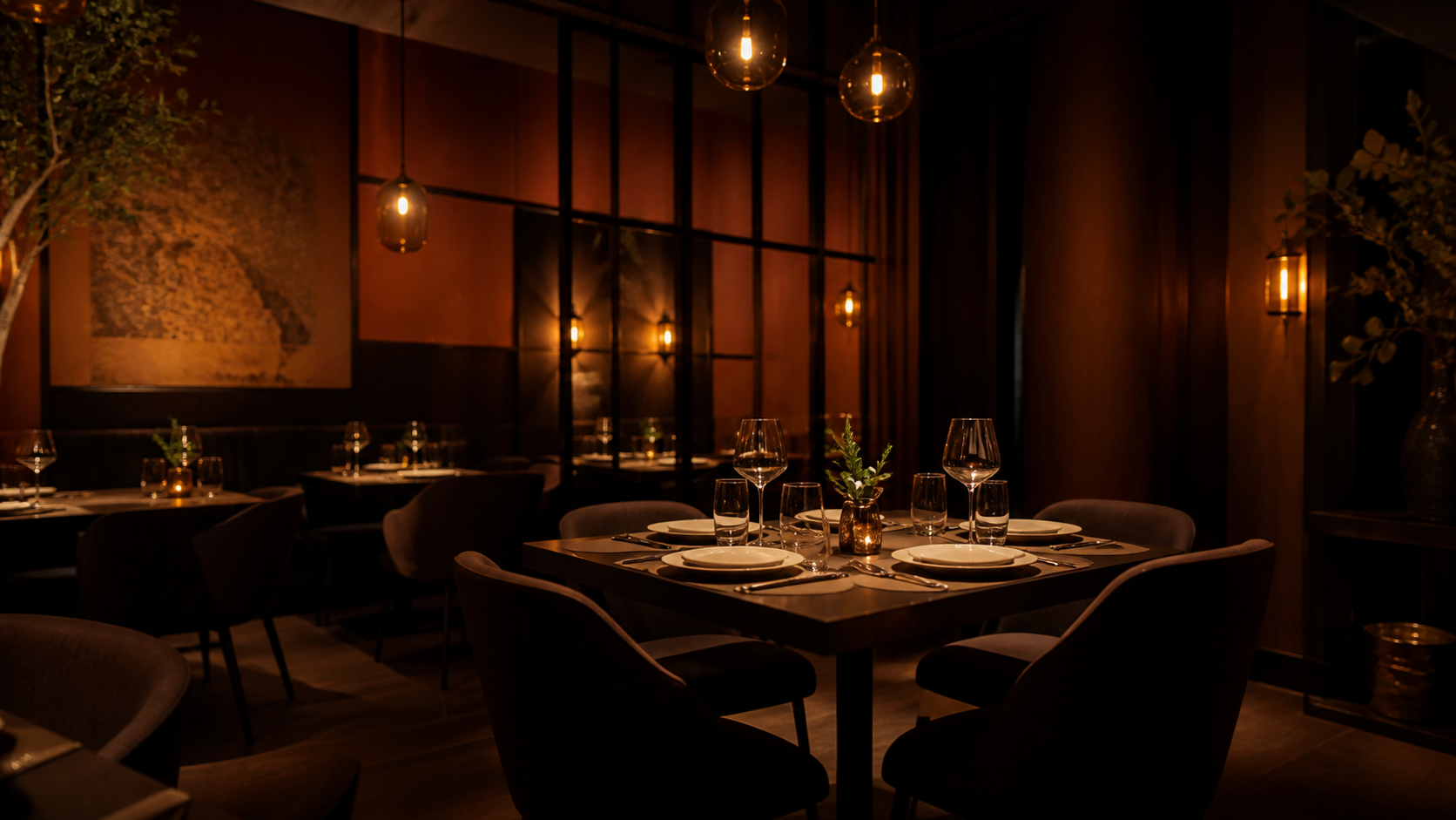 Ambiente do restaurante Brasa e Oliva